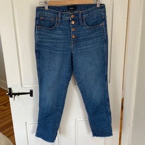 J. Crew High Rise Vintage Straight Cropped Button Fly Frayed Jeans